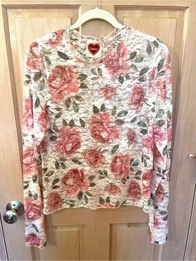 Floral Lace Long-Sleeve Top - Pink Rose by LovLov